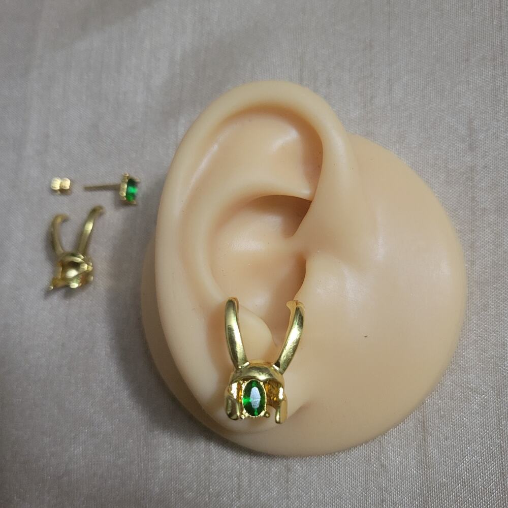 Loki gold tone and green crystal earrings